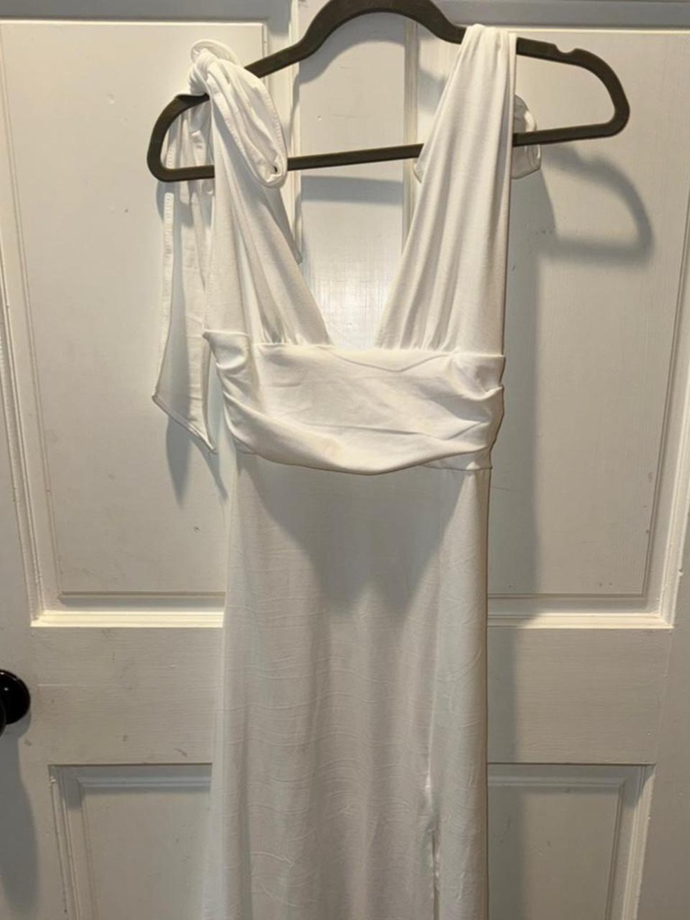 White Halter Plunge Maxi Dress - Picture 2 of 3